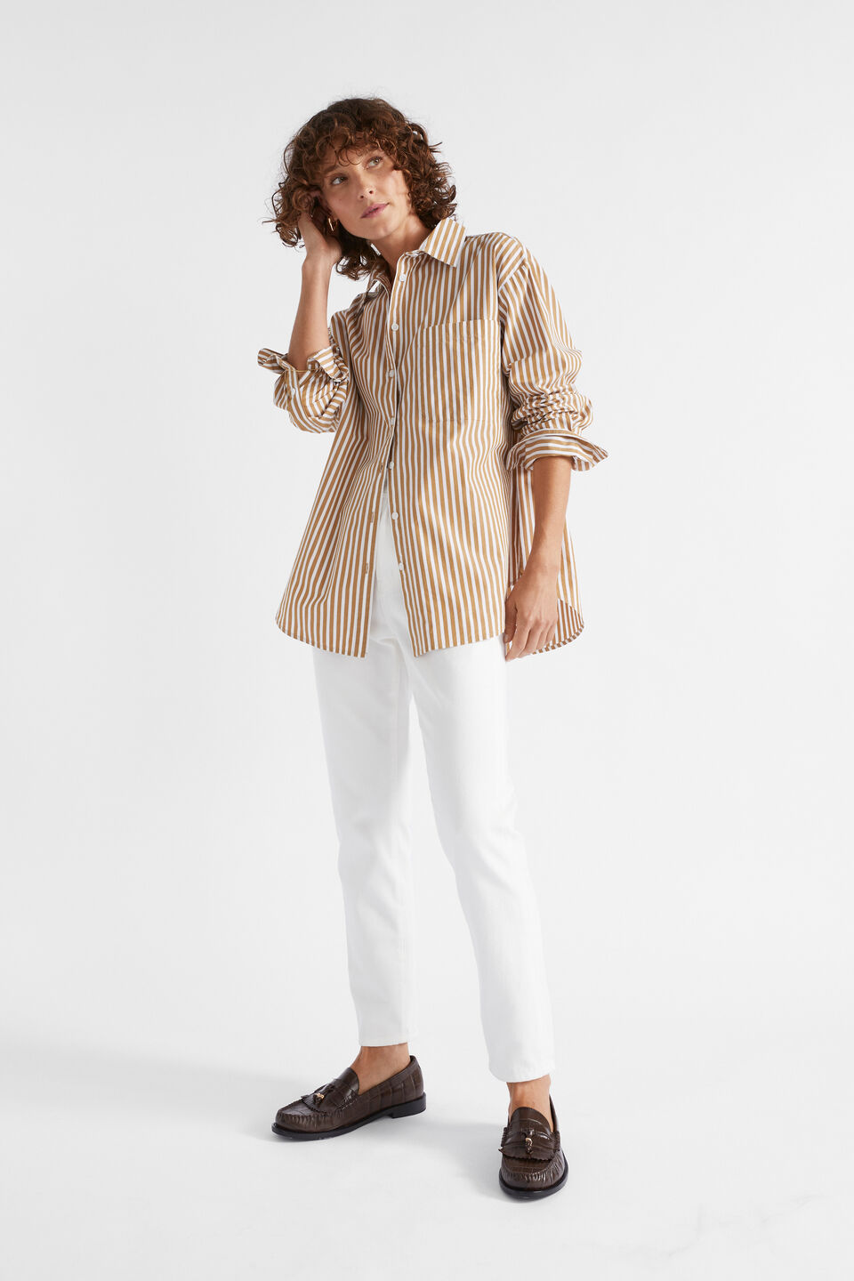 Poplin Pocket Front Shirt  Honey Gold Stripe