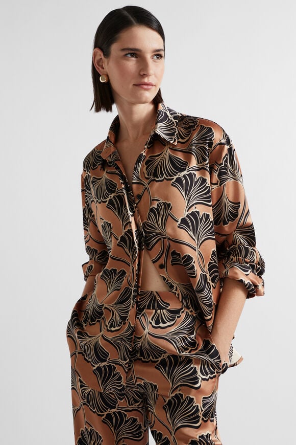 Satin Abstract Floral Shirt  Abstract Floral  hi-res