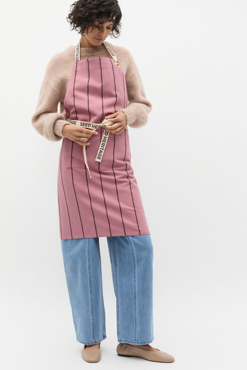 Aamira Striped Apron  Mauve