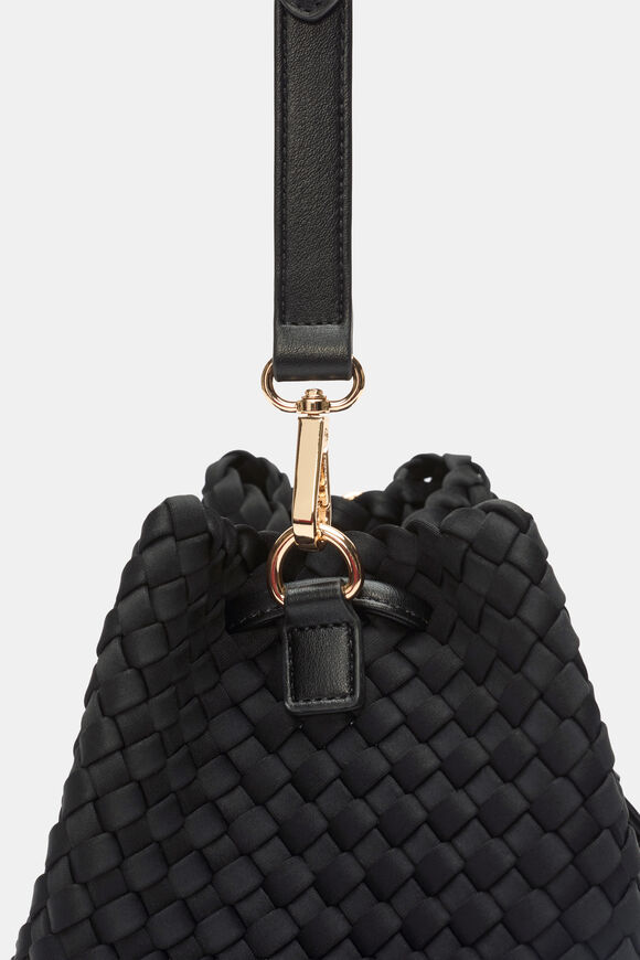 Woven Textured Bucket Bag  Black  hi-res