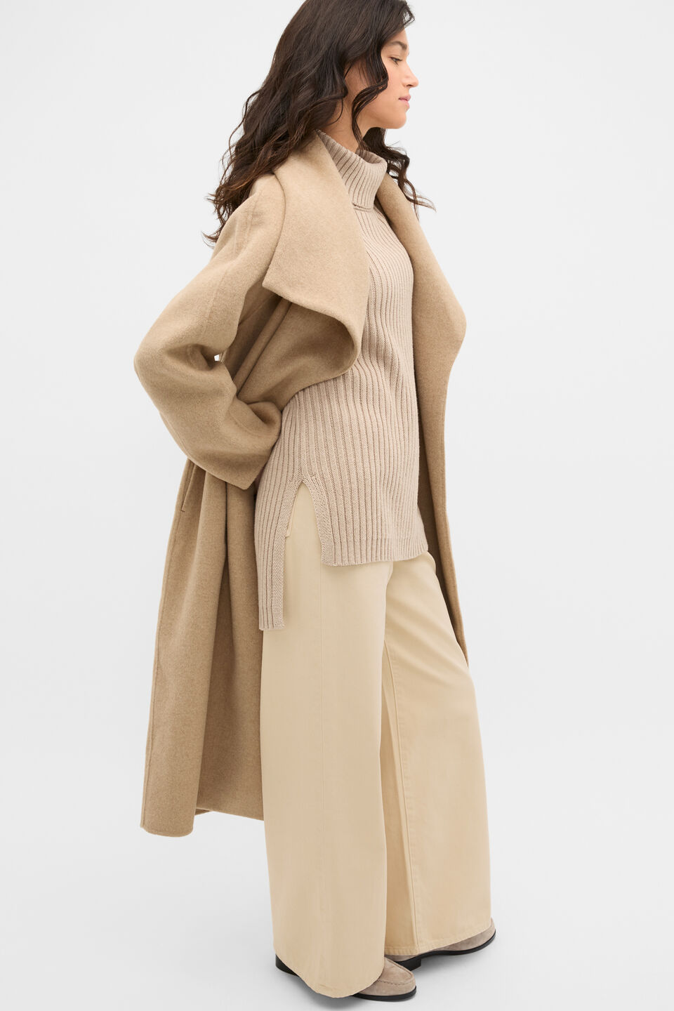 Collar Knit Poncho  Sandstone Marle