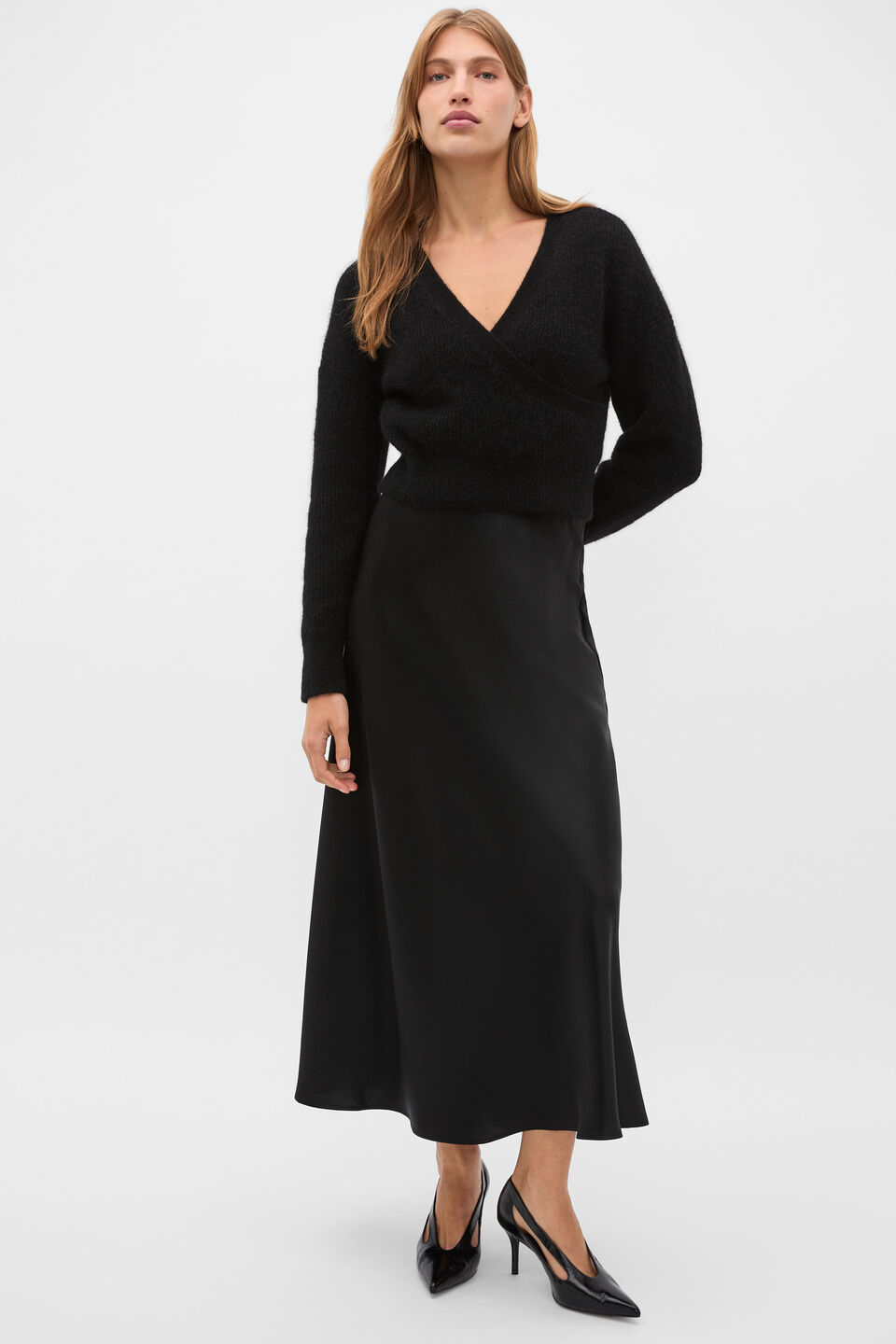 Satin Midi Skirt  Black
