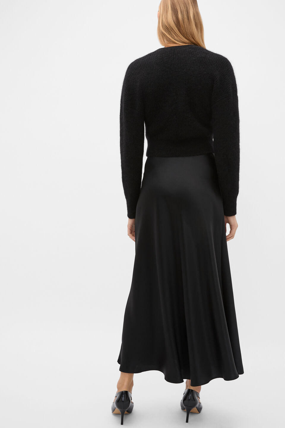 Satin Midi Skirt  Black