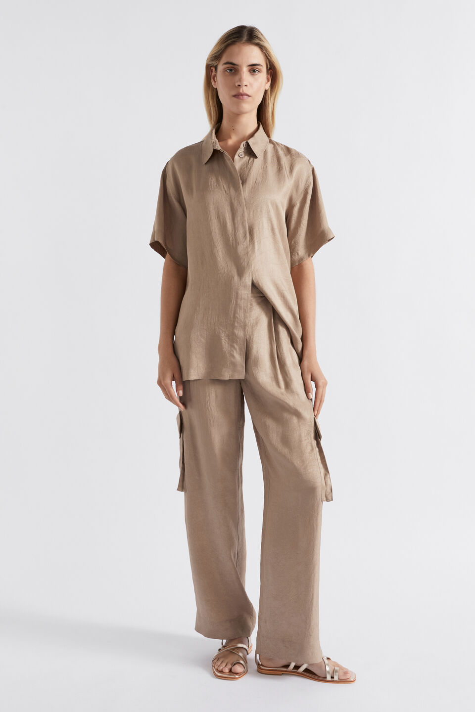 Satin Cargo Pant  Cookie
