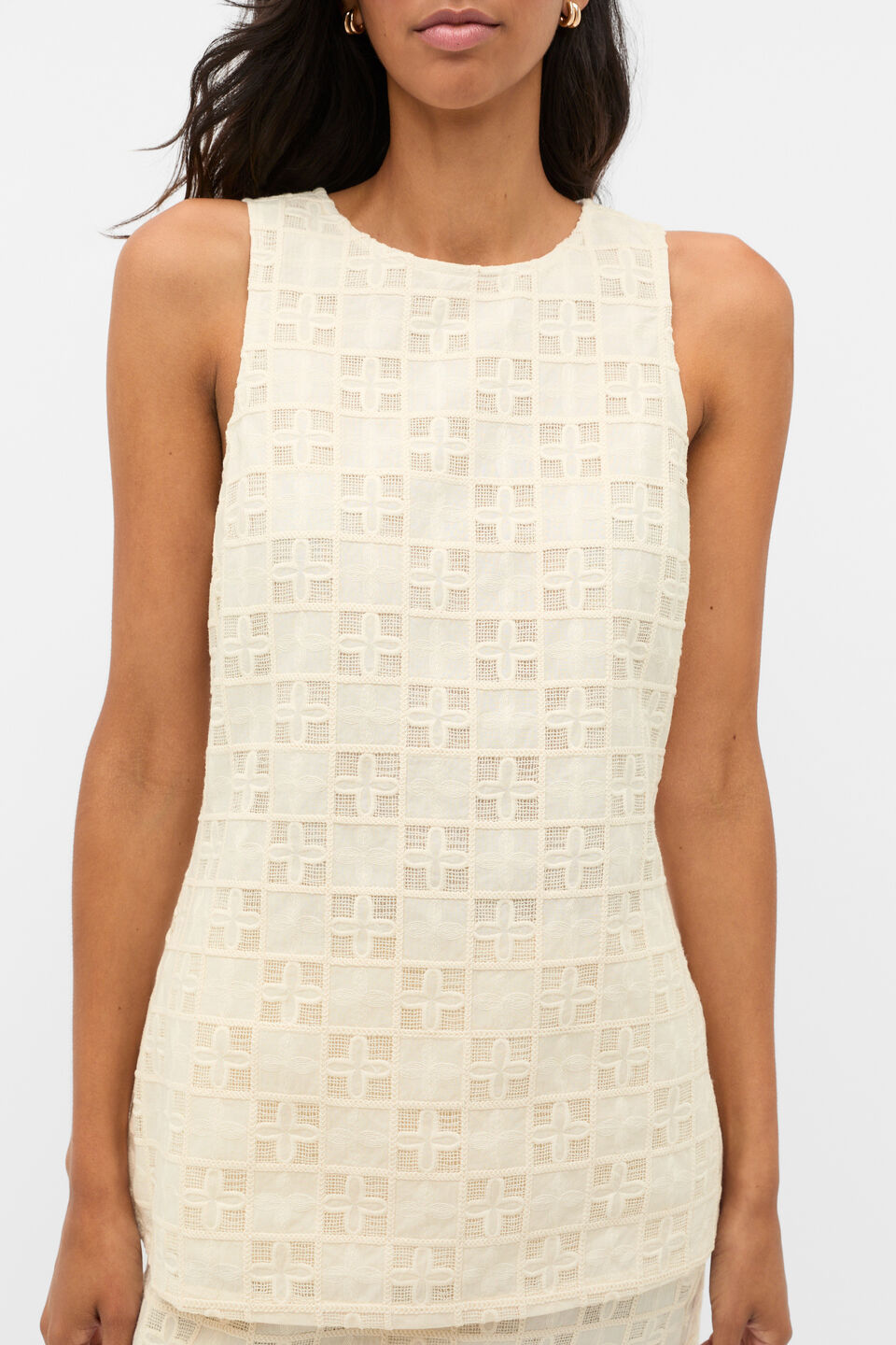 Tile Embroidery Top  Coconut Cream
