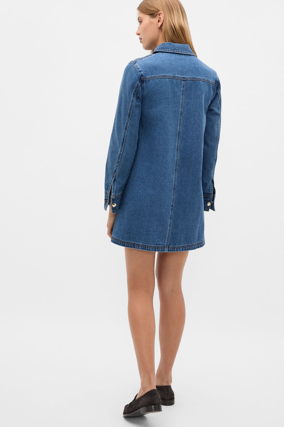 Denim Longsleeve Mini Dress  Mid Indigo Denim