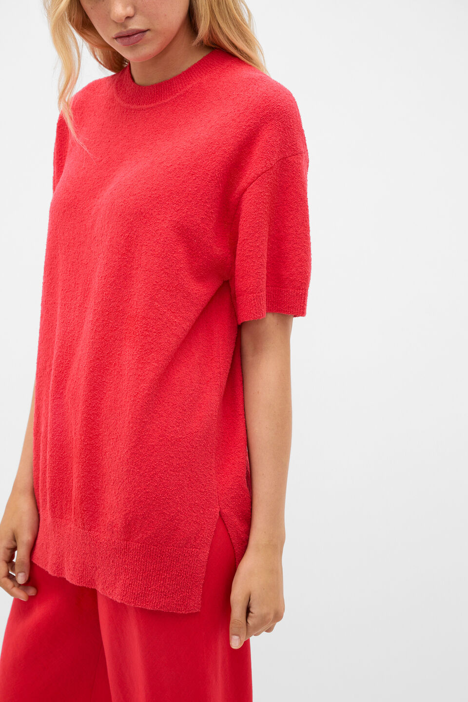 Boucle Oversized Knit Tee  Chilli Red