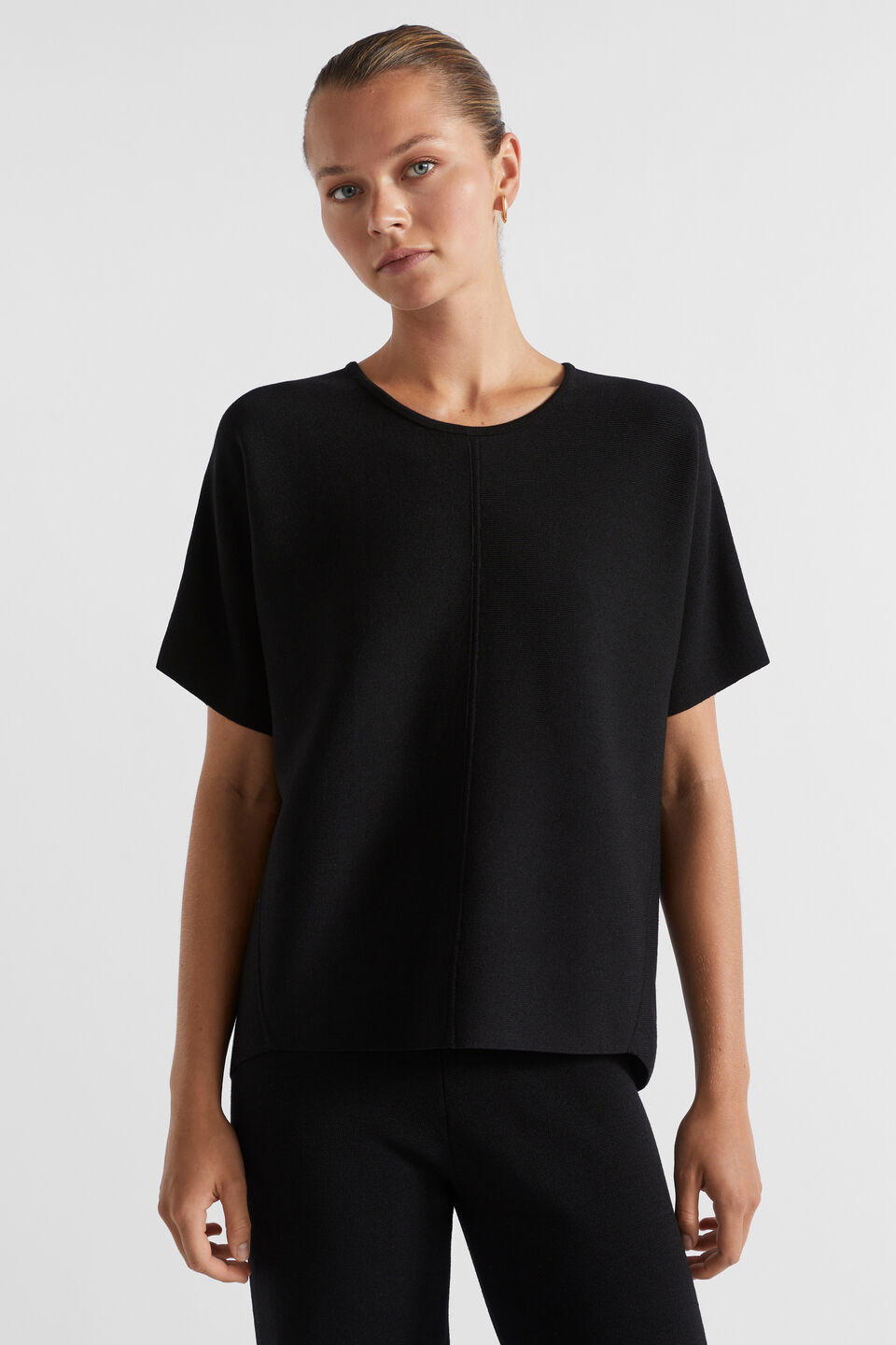 Crepe Knit Panelled Tee  Black