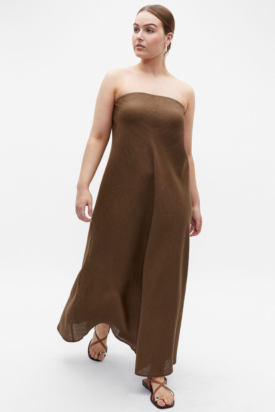 Core Linen Strapless Maxi Dress  Dark Praline