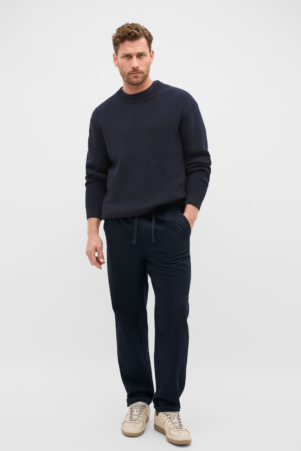 Cotton Crew Neck Knit  Midnight Blue