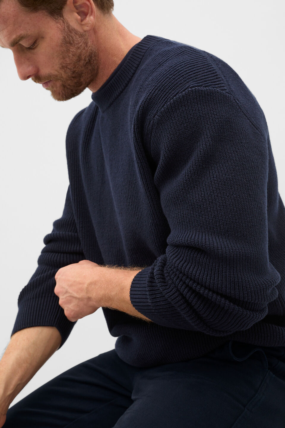 Cotton Crew Neck Knit  Midnight Blue