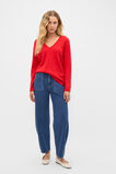 Australian Merino V Neck Cable Knit  Chilli Red  hi-res