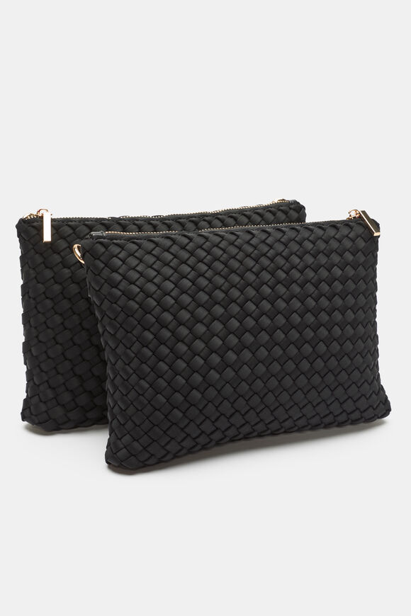 Woven Textured Mutli Pocket Bag  Black  hi-res