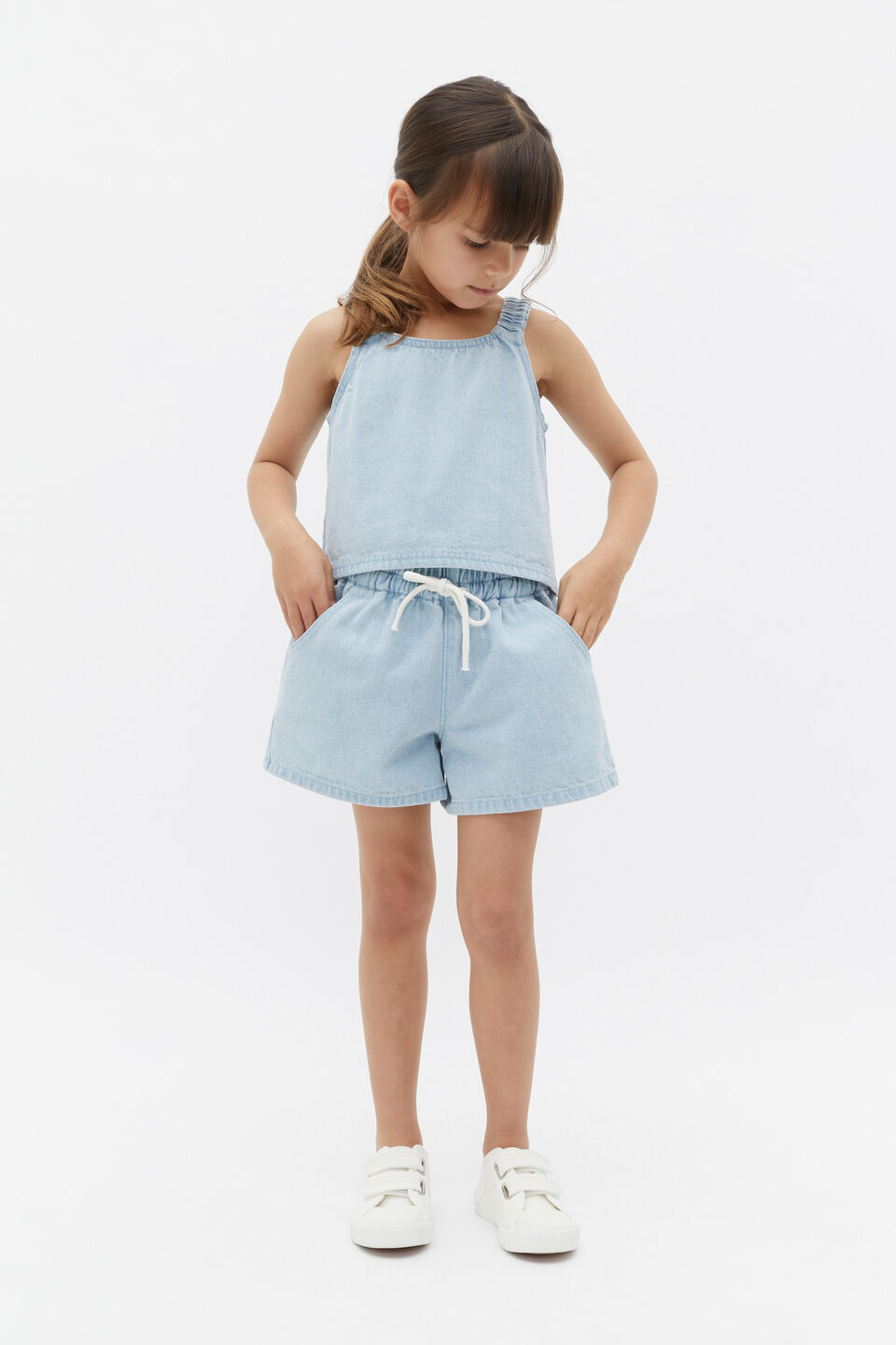 Paperbag Denim Short  Ice Blue Wash