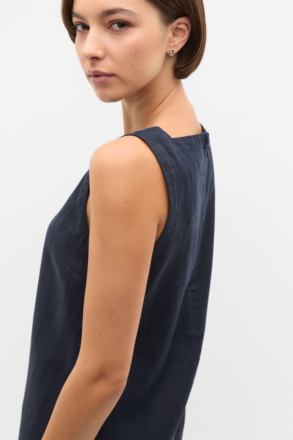 Linen Square Neck Mini Dress  Twilight Blue