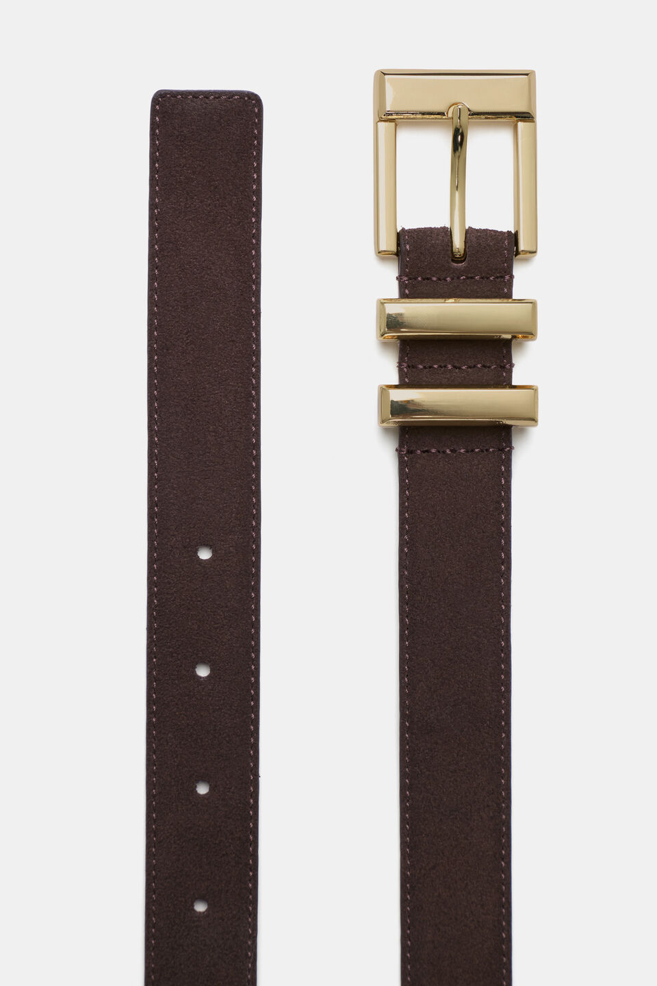 Elle Square Buckle Belt  Chocolate Suede