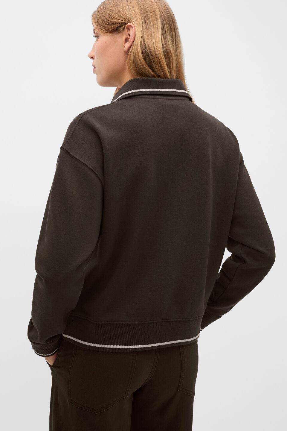Cotton Terry Collared Sweat  Coffee Bean