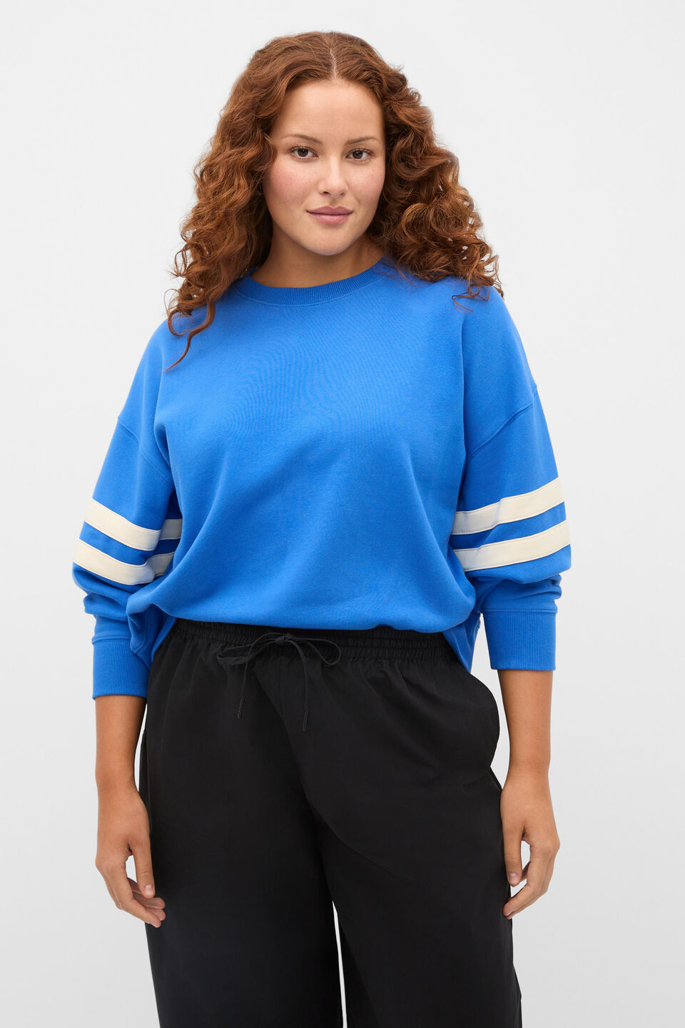 Contrast Detail Crew Neck Sweat  Blue Haven