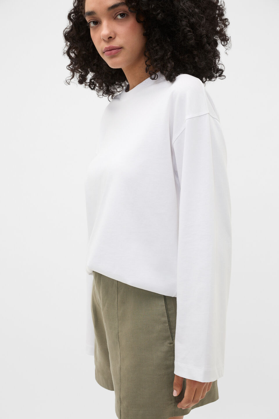 Cotton Relaxed Long Sleeve Top  Whisper White