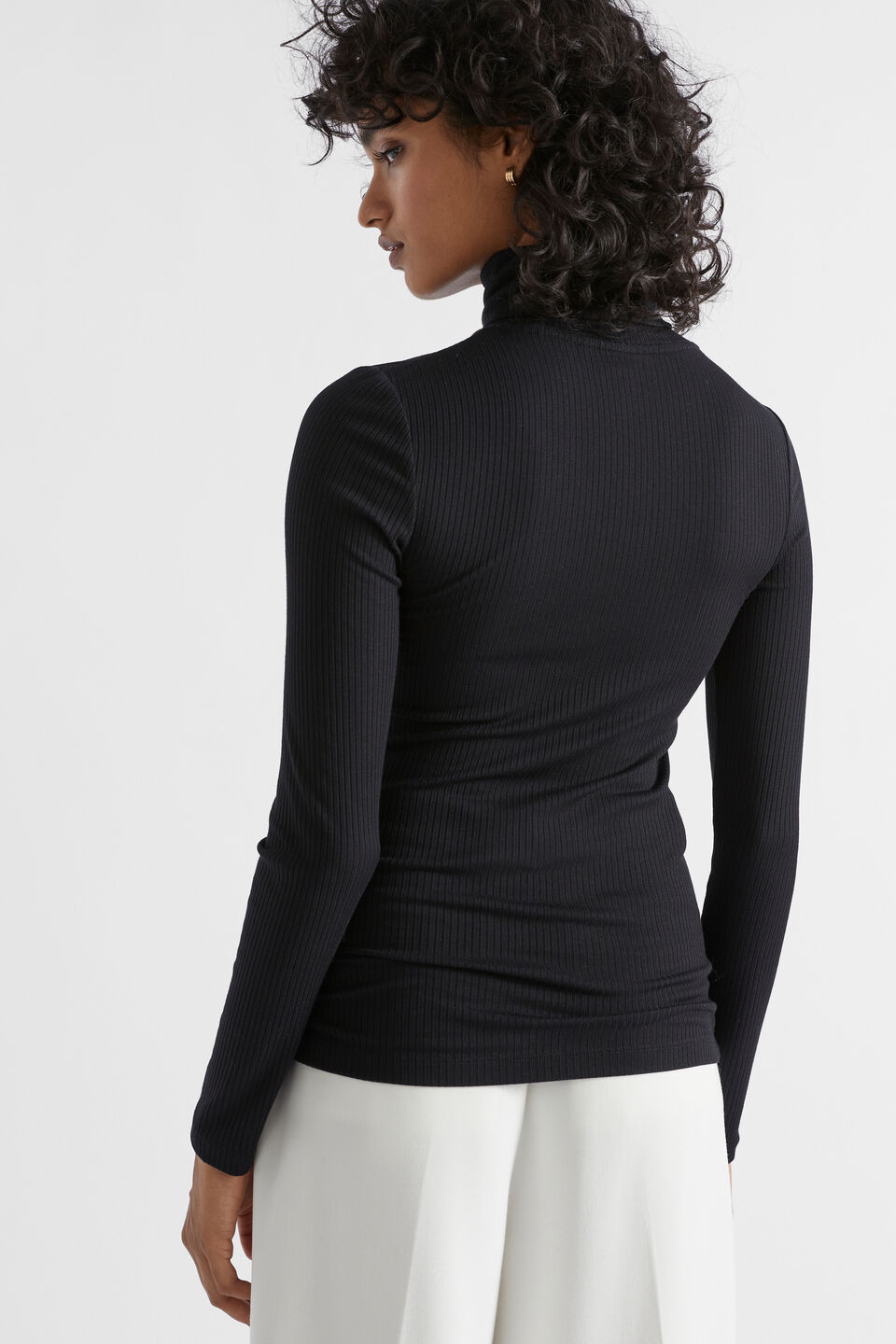 Core Rib Roll Neck Top  Black