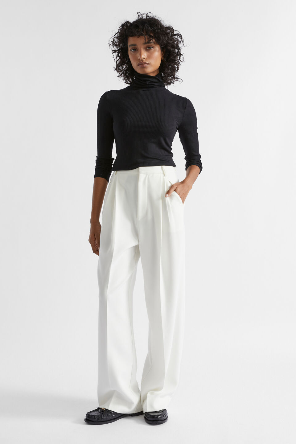Core Rib Roll Neck Top  Black