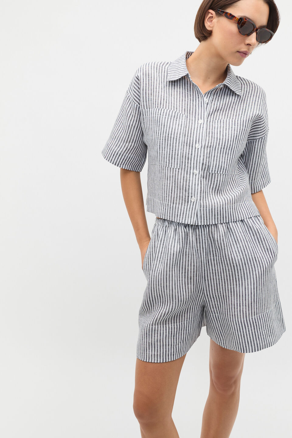 Linen Stripe Boxy Shirt  Twilight Blue Stripe