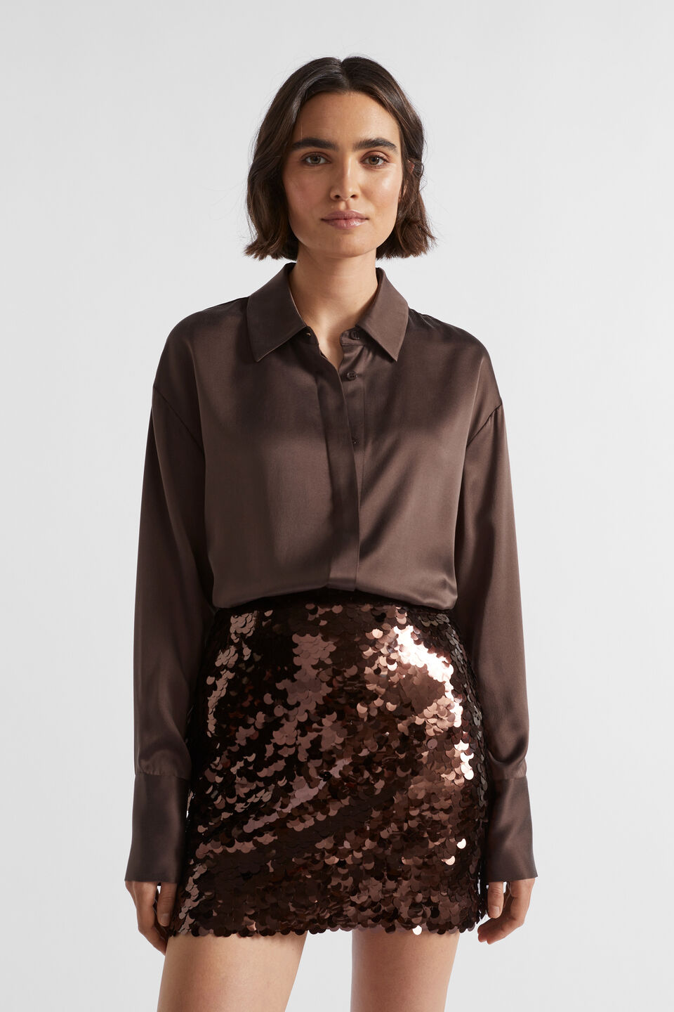 Sequin Mini Skirt  Deep Raisin