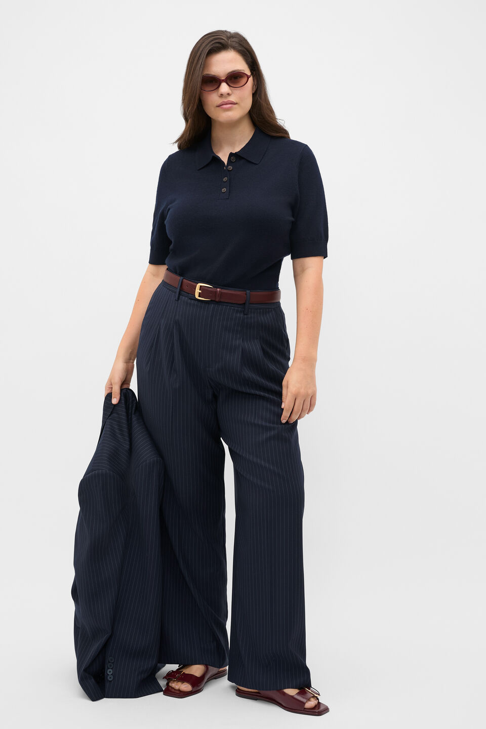 Australian Merino Knit Polo Top  Twilight Blue