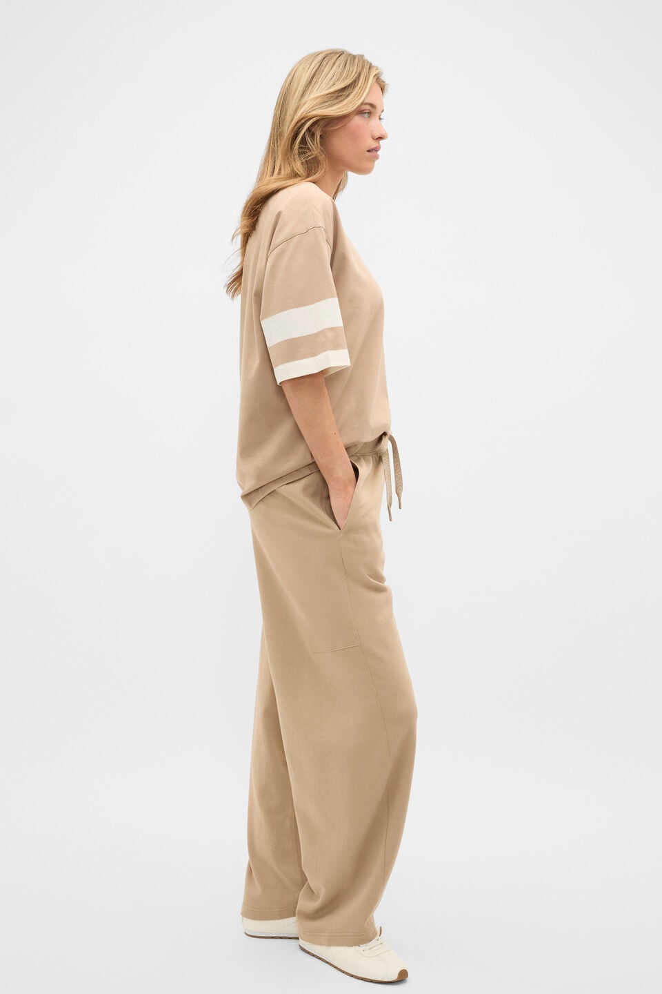 MD Cotton Contrast Boyfriend Tee  Sandstone