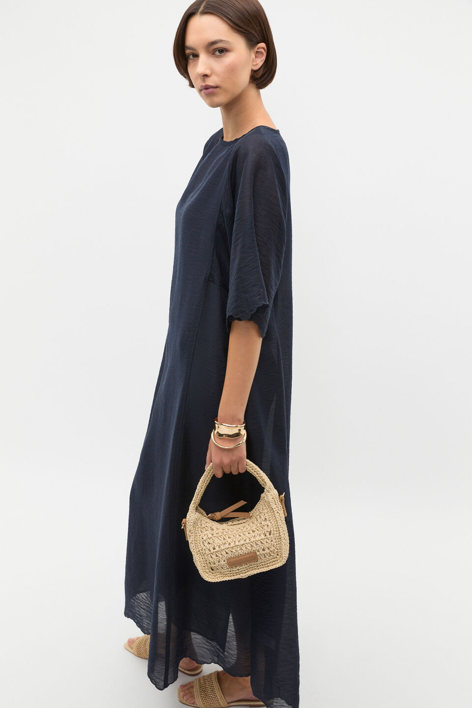 Lyocell Blend Kaftan Maxi Dress  Twilight Blue