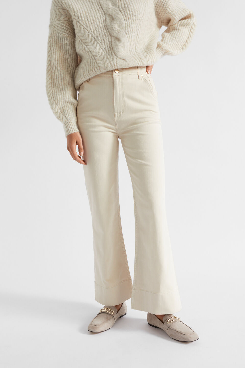 Waisted Wide Leg Jean  Vanilla Cream