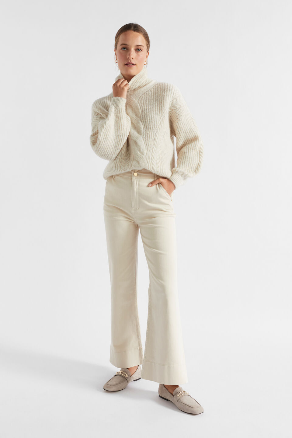 Waisted Wide Leg Jean  Vanilla Cream