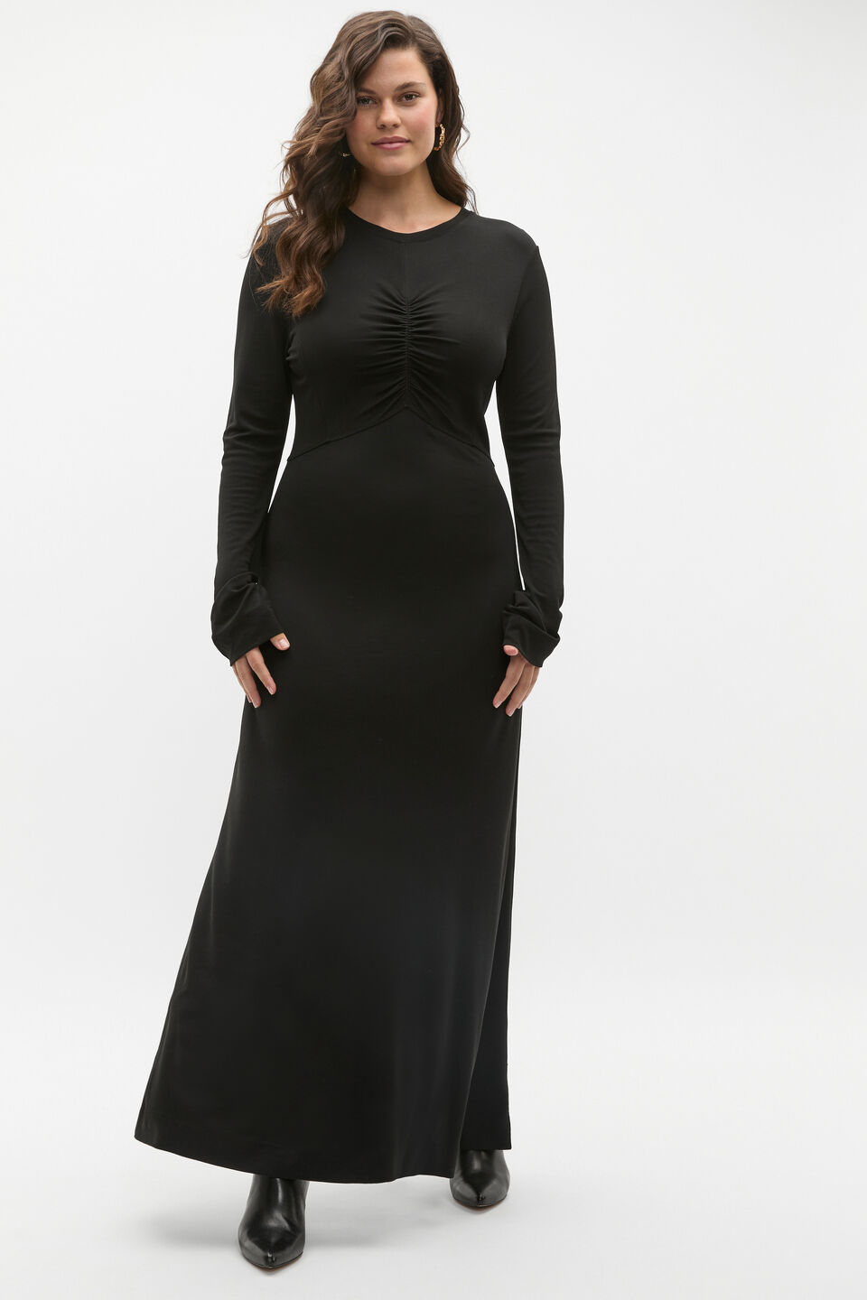 Micro Jersey Ruched Midi Dress  Black