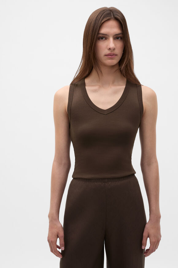 Australian Cotton V Neck Tank  Dark Espresso  hi-res