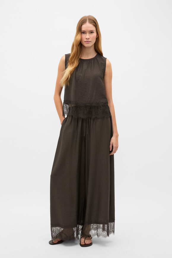 Crinkle Lace Trim Crop Tank  Dark Espresso  hi-res