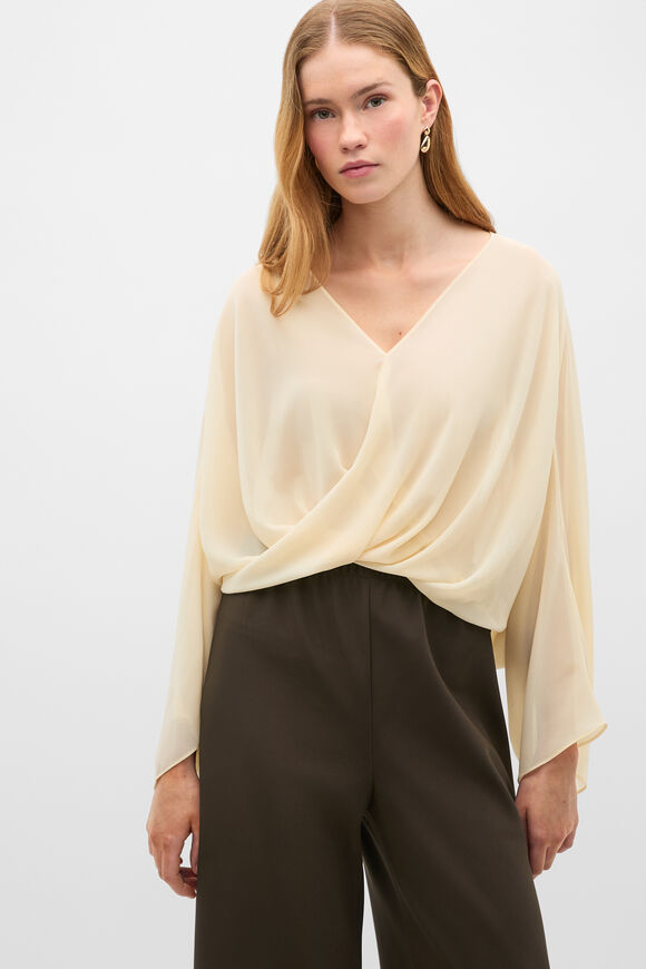 Wrap Front Blouse  Coconut Cream  hi-res
