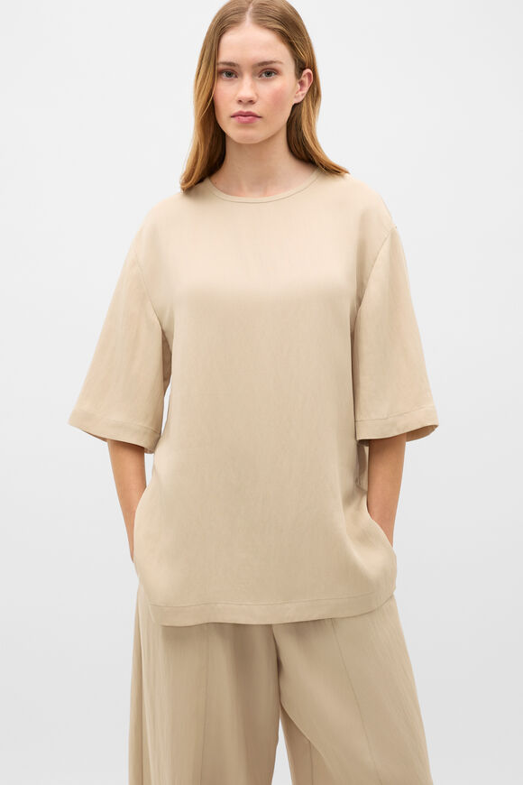 Textured Twill Longline Top  Warm Sand  hi-res