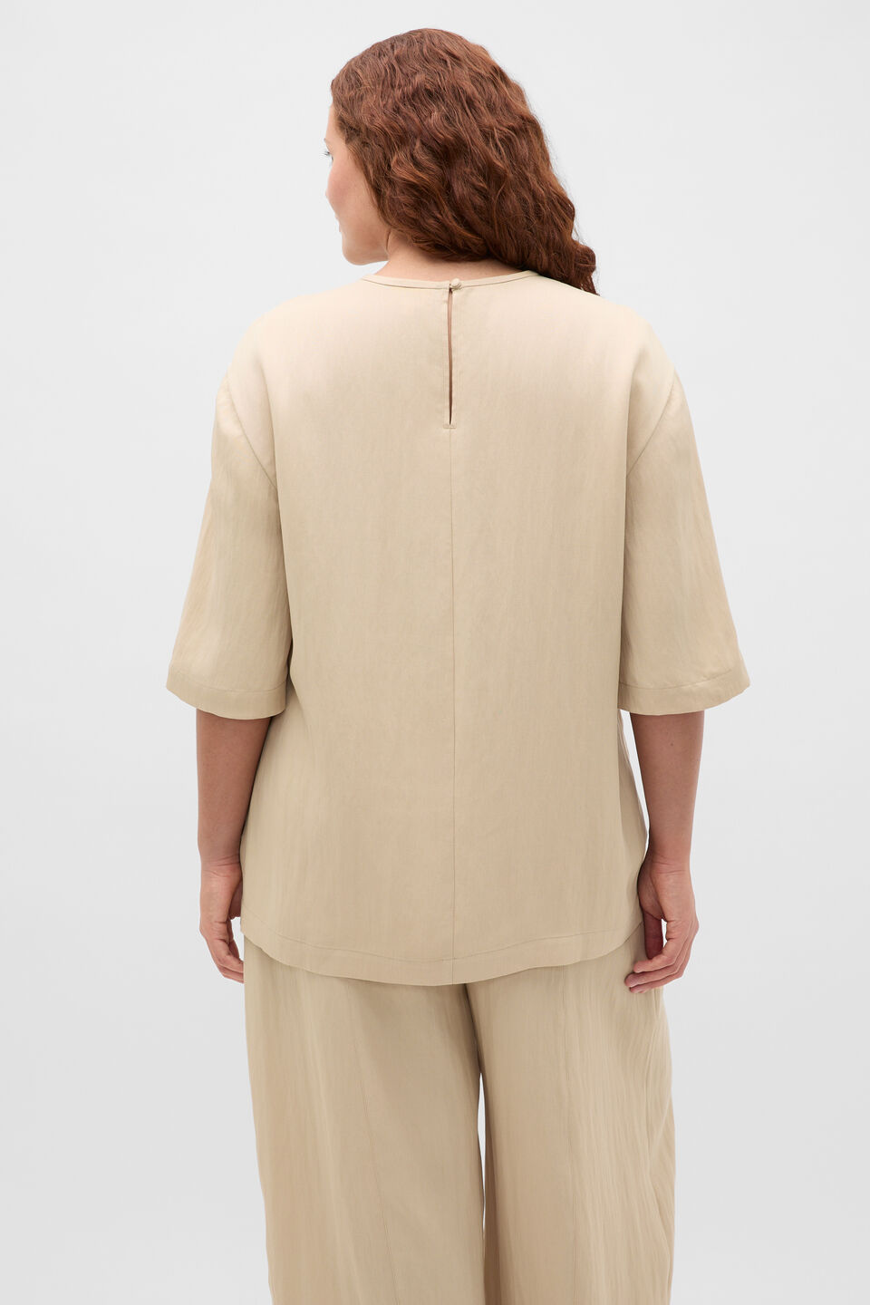 Textured Twill Longline Top  Warm Sand