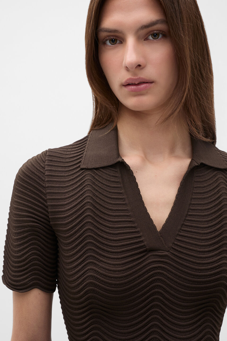 Wave Stitch Polo Knit  Dark Espresso