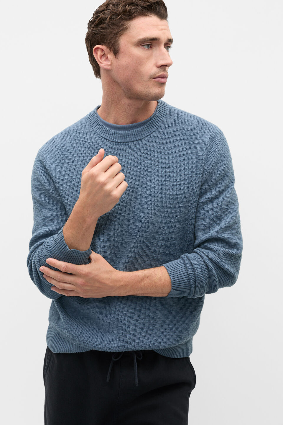 Slub Yarn Crew Neck Knit  Storm Blue