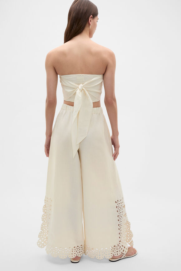 Linen Blend Cutwork Pant  Coconut Cream  hi-res