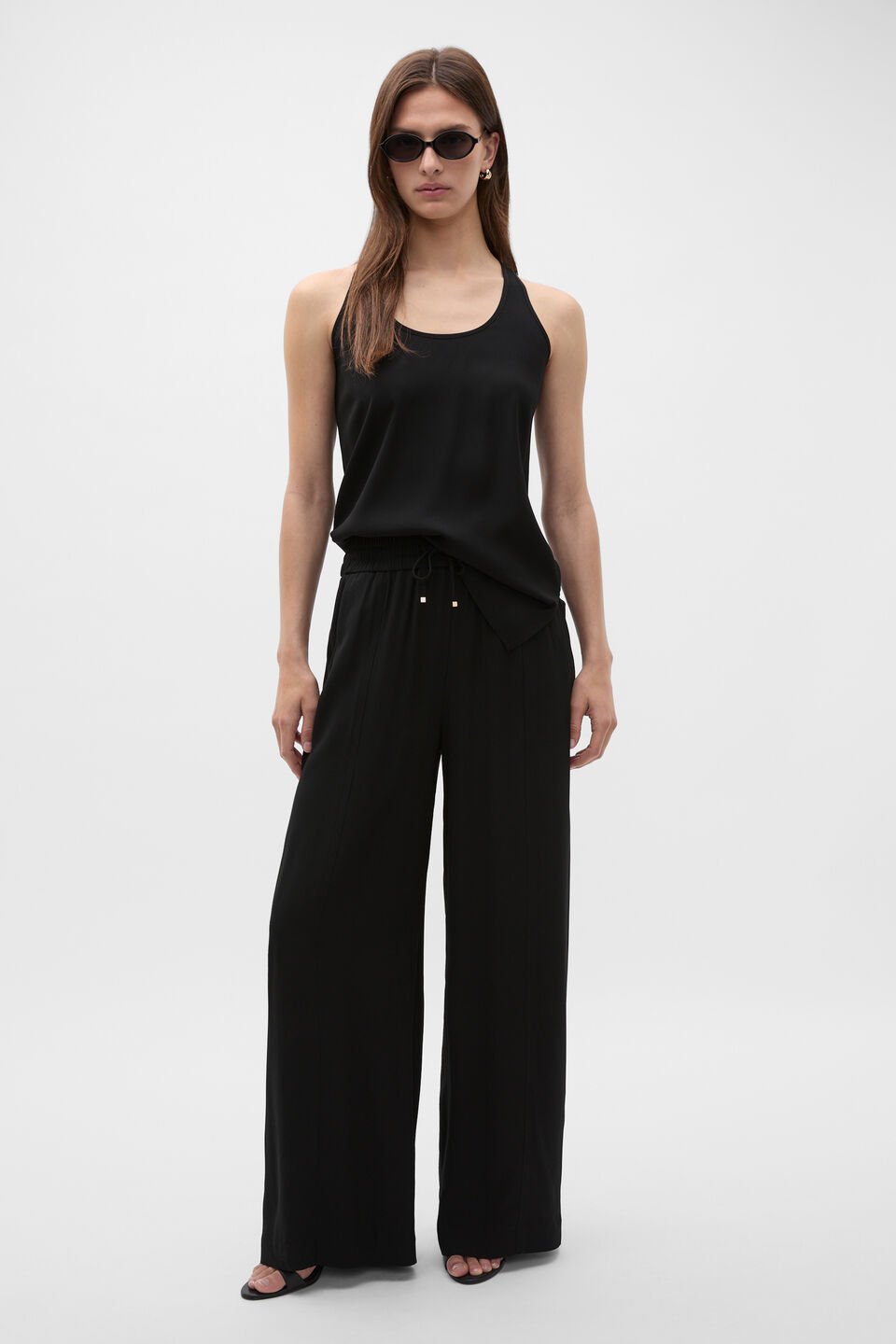 Satin Back Longline Tank  Black