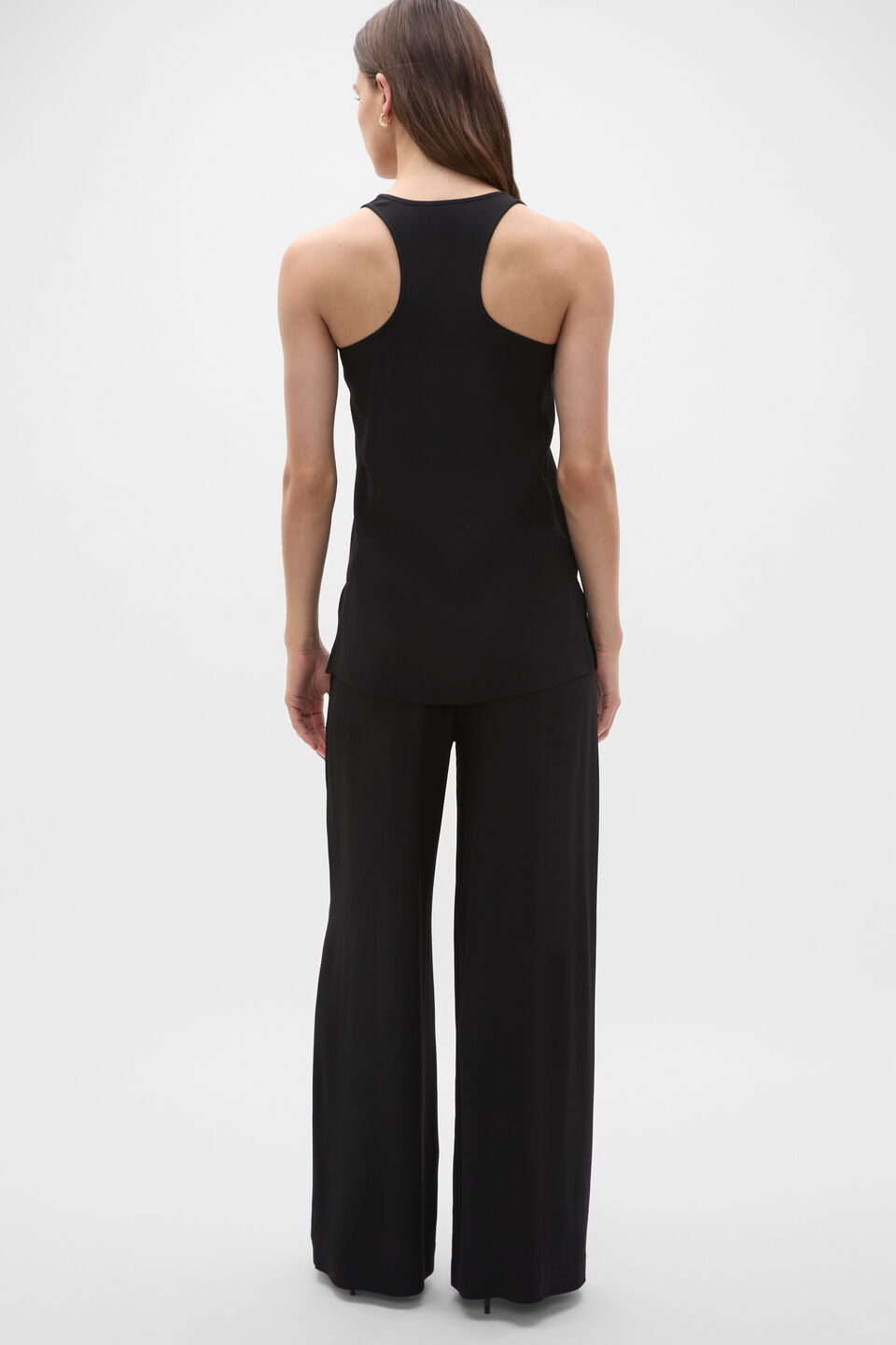 Satin Back Longline Tank  Black