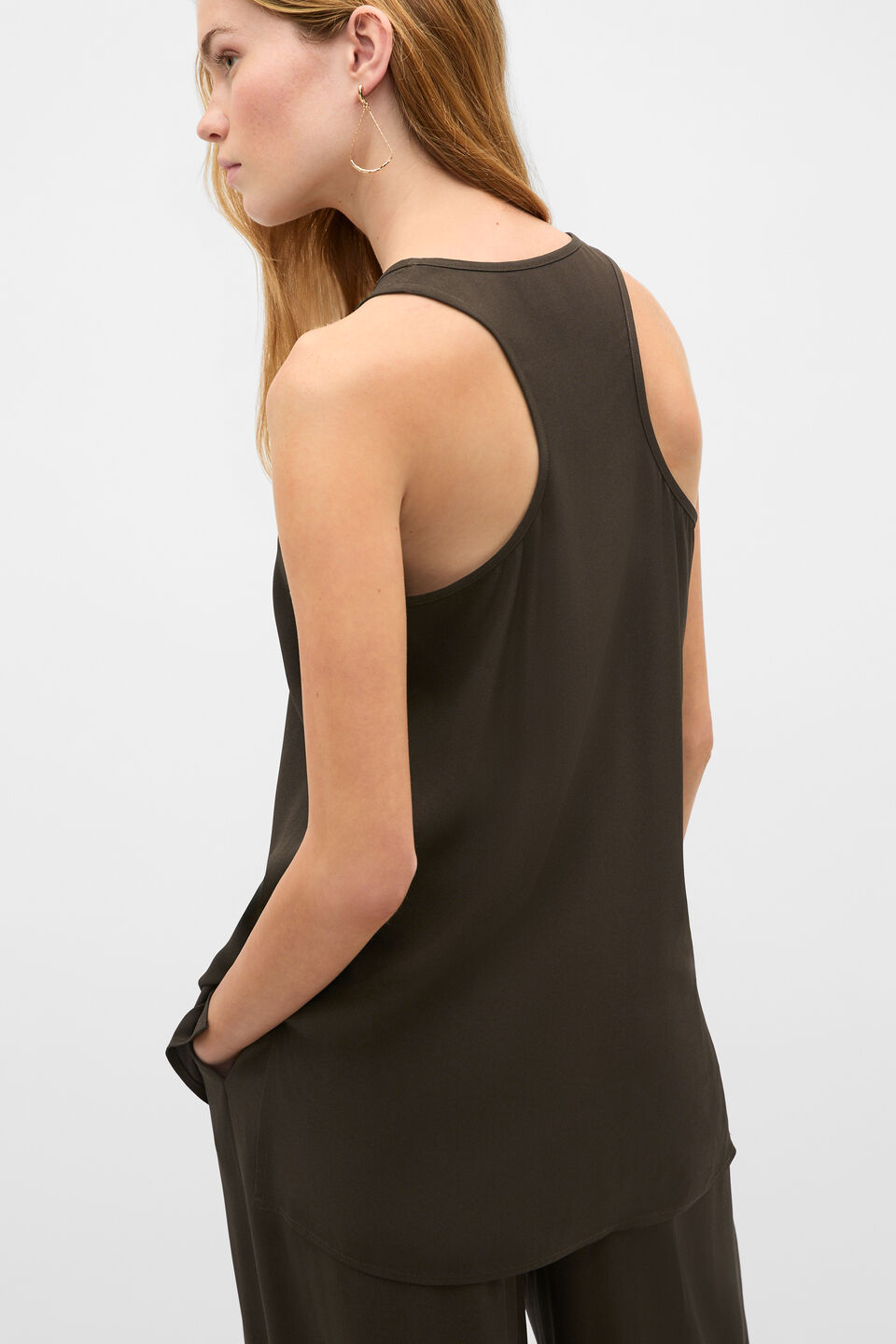 Satin Back Longline Tank  Dark Espresso