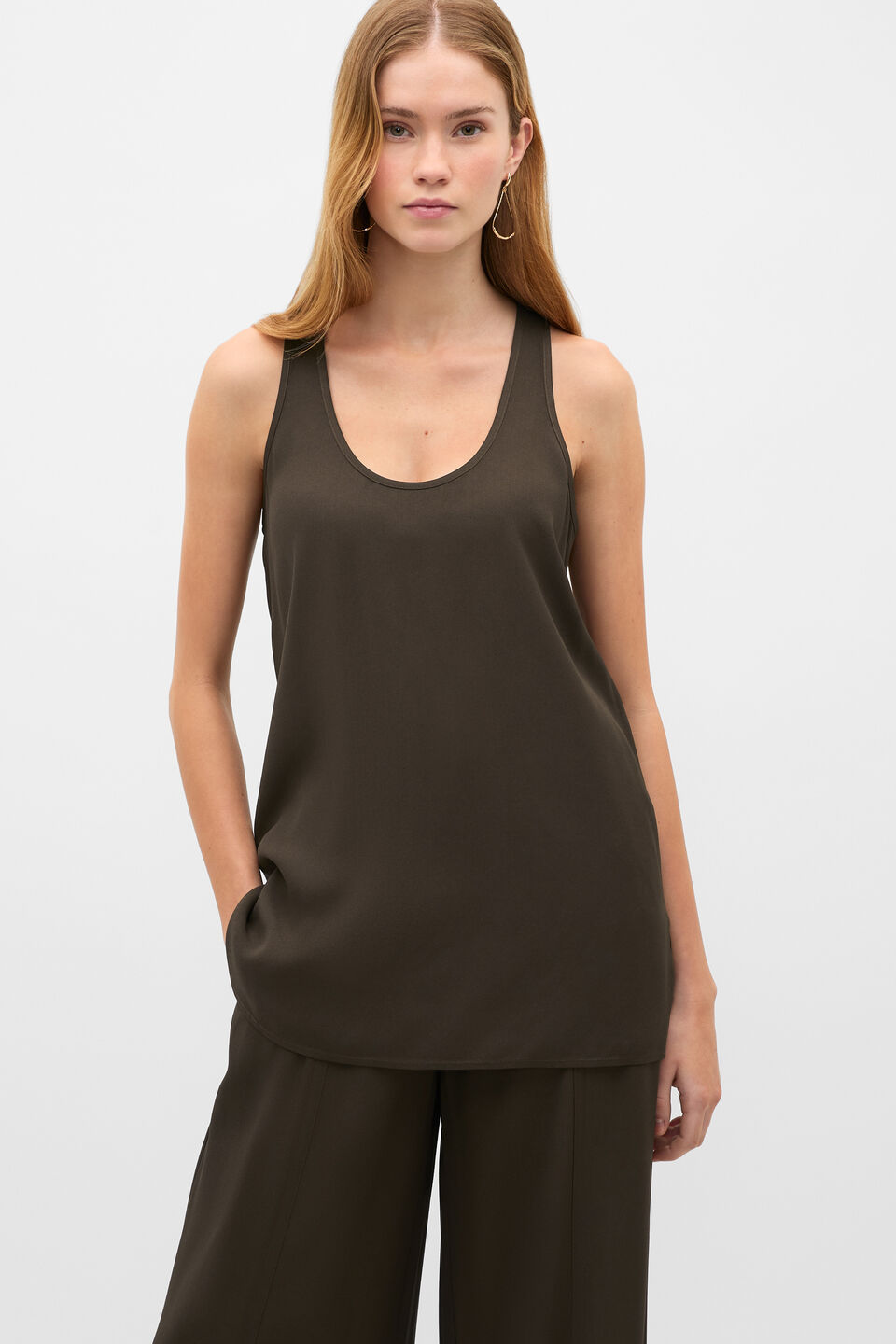 Satin Back Longline Tank  Dark Espresso