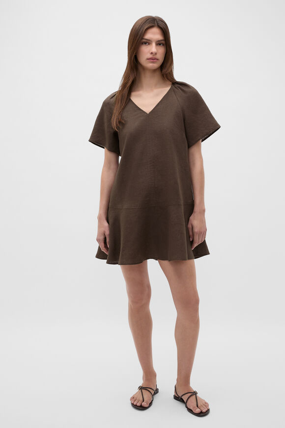 Core Linen Flutter Mini Dress  Dark Espresso  hi-res
