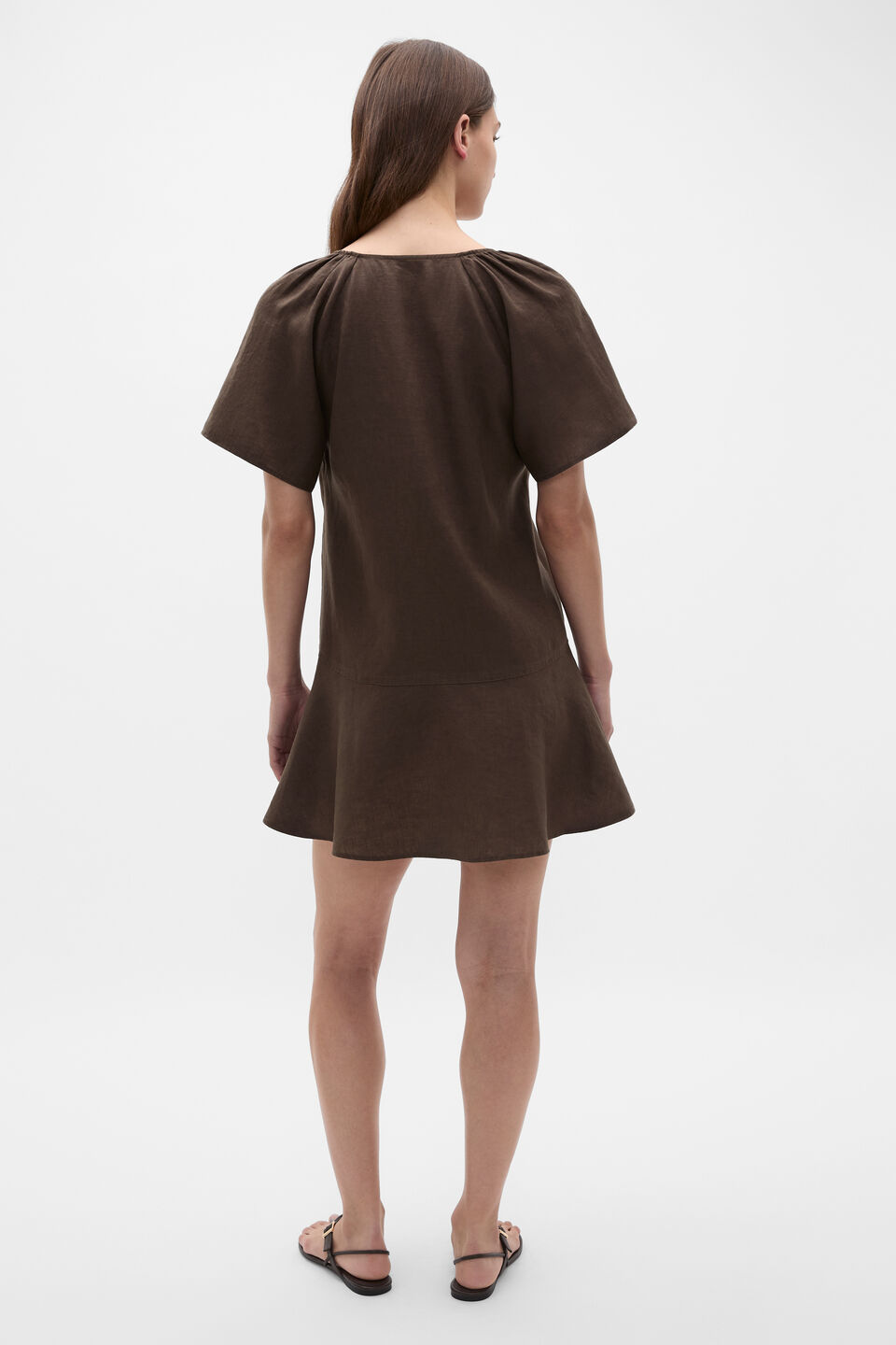 Core Linen Flutter Mini Dress  Dark Espresso