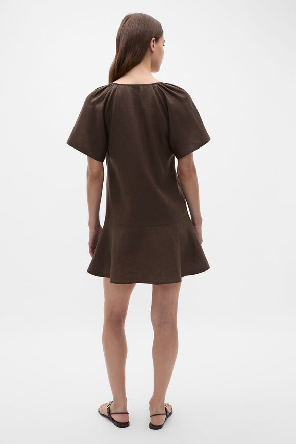 Core Linen Flutter Mini Dress  Dark Espresso  hi-res