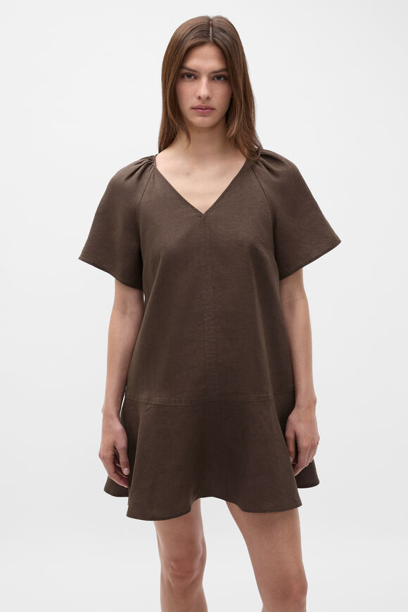 Core Linen Flutter Mini Dress  Dark Espresso  hi-res