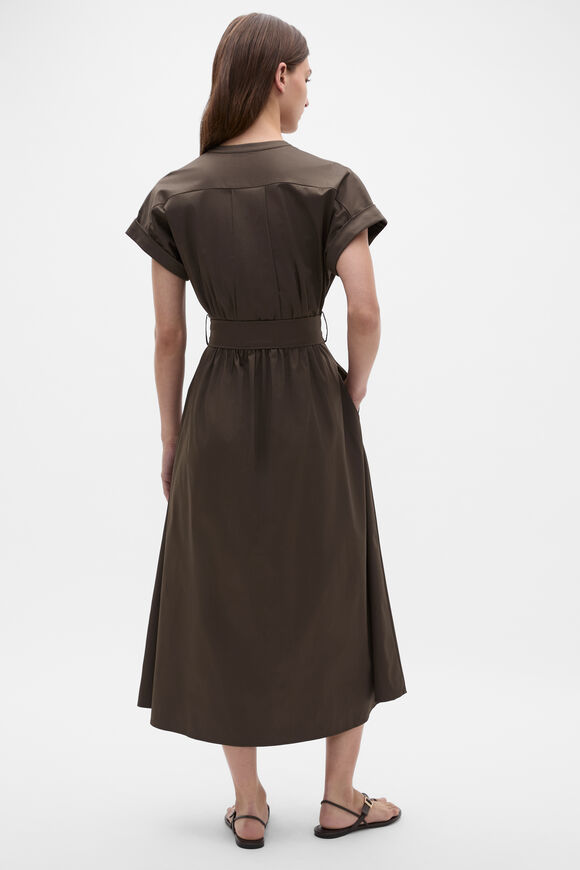 Cotton Blend Belted Shirt Dress  Dark Espresso  hi-res